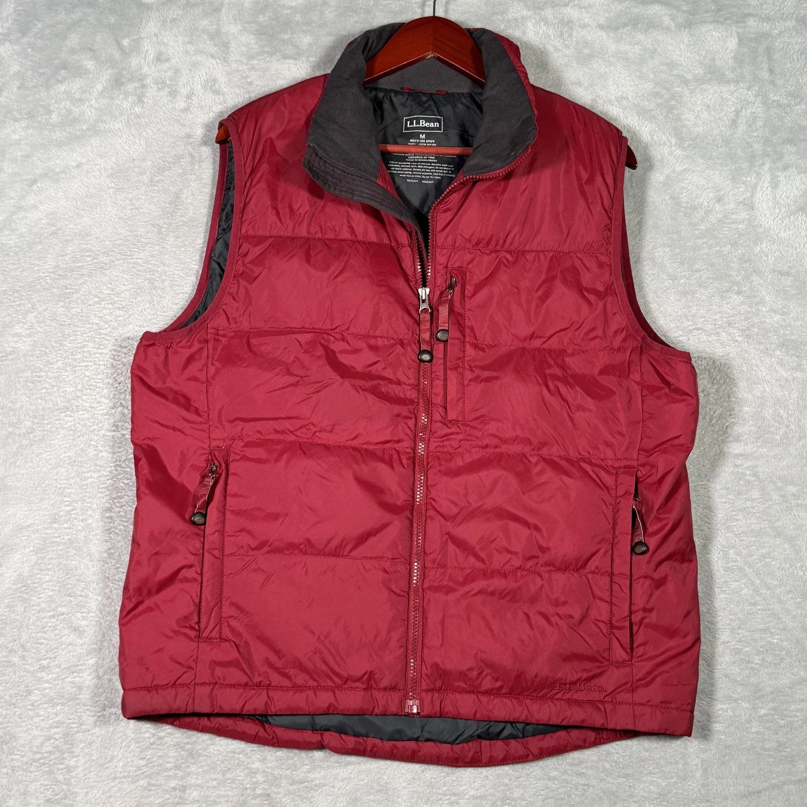 LL Bean Vest Mens M Red Nylon Goose Down Puffer Full Zip Outdoor Insulated