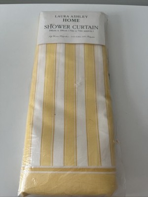 Vintage Laura Ashley Duschvorhang gelb & weiß Streifen neu in Verpackung 180 x 180 cm