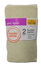 Wonder Nation Girls Lurex Footed Tights 2 Pack L (12-16) Ivory/Ivory Heavyweight