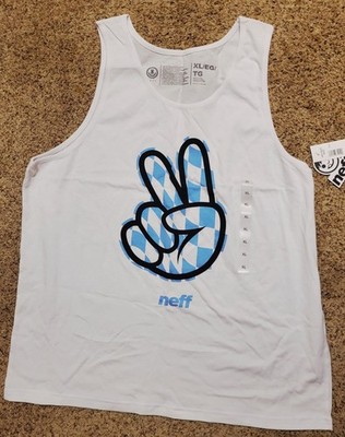 NEFF T-Shirt Large Peace Sign Logo White Graphic Brand Checkerboard Mens XL Nwt