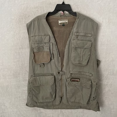 Pro Cam Fis Mens Safari Fishing Jacket Vest Green Large Cotton Button VTG