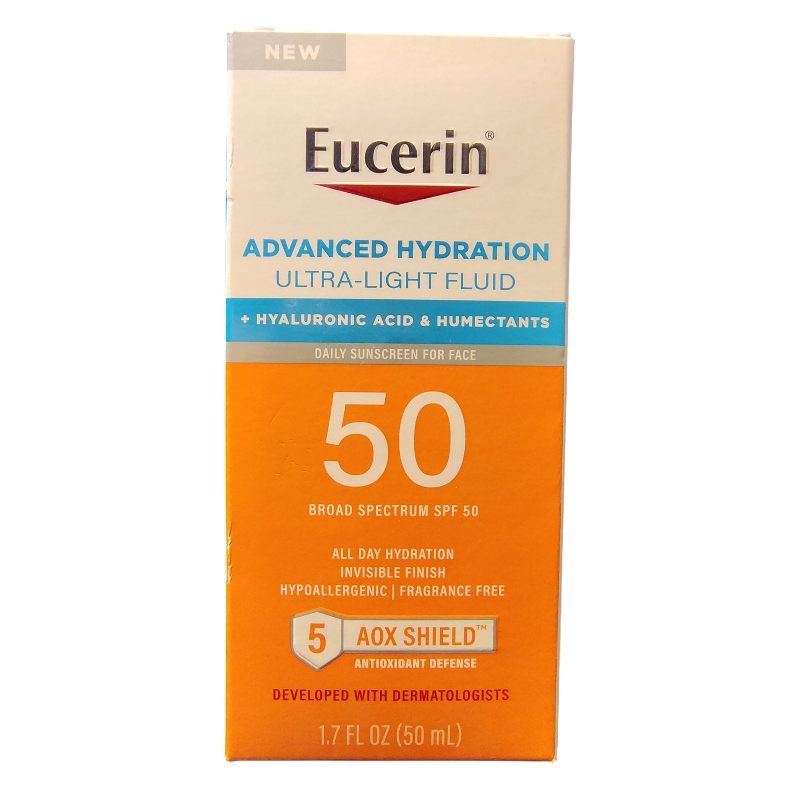 Eucerin SPF 50 Ultra-Light Daily Face Sunscreen 1.7oz Exp 08/2026