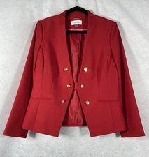 Calvin Klein Jacket Women’s 14 Red Open Blazer Long Sleeves Textured NWOT