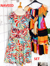 NAVEED MODE 2 x Designer KLEIDER BUNT Motive A Linie Jersey Gr. 2 44 46 48 😃SET