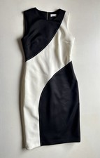 CALVIN KLEIN Black & Ivory Colorblock Sleeveless Sheath Dress Size 4 Workwear