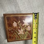 Brown Square Floral Wood Jewelry Box, Velvet Lined, Holds 3 Rings, 4 in — photo 5