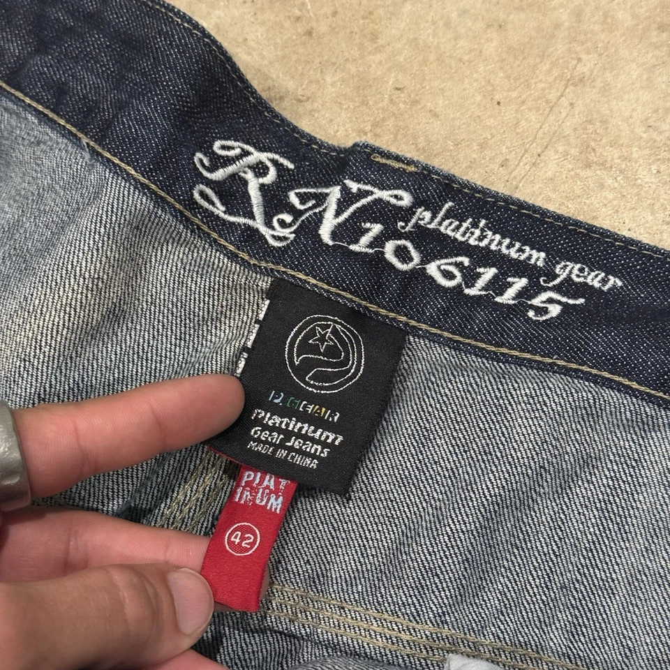 De Colección Platinum Gear Pantalones Cortos Para Hombre Pantalones Cortos Denim Oscuro Sueltos Bordados Talla 42 Foto 3 de 4