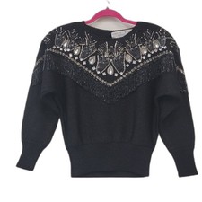 Lillie Rubin Black Sweater with Silver Embellishments