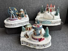 3 AVON CHRISTMAS WINTER CARNIVAL FIBER OPTIC VILLAGES WORK BUT AS IS PLEASE READ