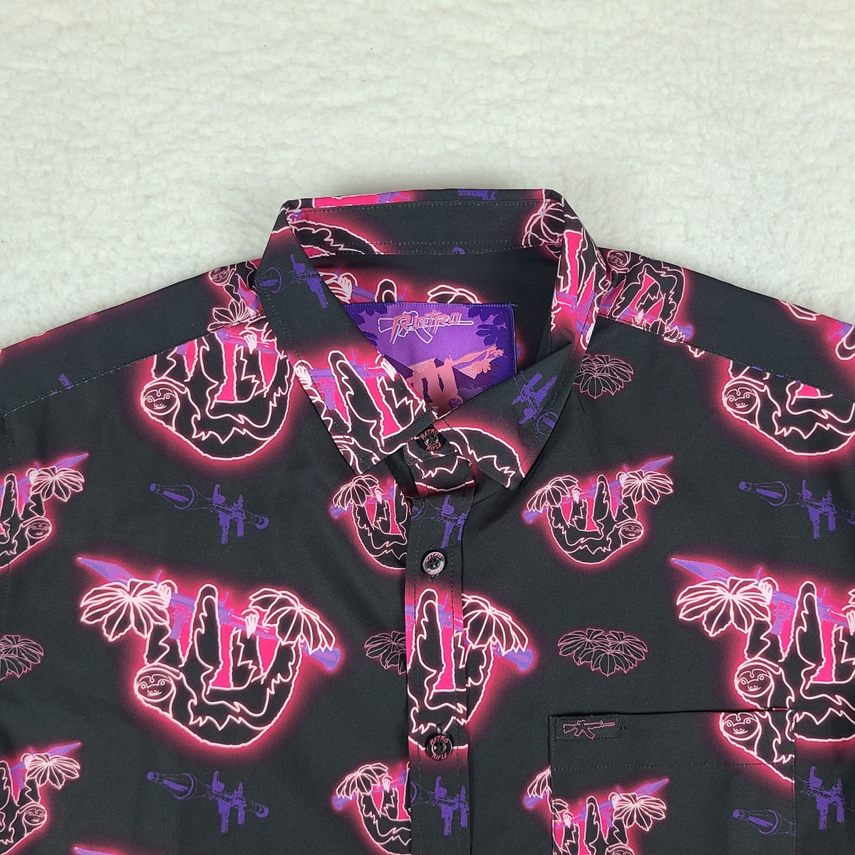 Retro Rifle Shirt Mens Medium Black Purple Slow N Steady Preppy Performance View 2