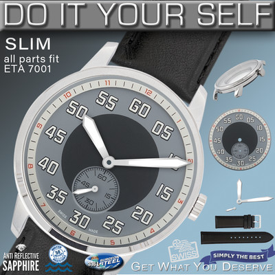 DO IT YOURSELF KIT : SLIM CASE 41MM,  SPORT SILVER, HANDS, BR, fit ETA 7001