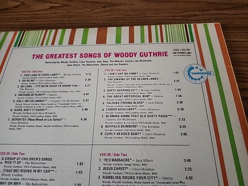 Woody Guthrie 'The Greatest Songs On" 1972 Vanguard USA 2 LP set vg+ condition - Picture 4 of 12