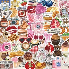 100 PCS Vintage Aesthetic Stickers Cute Coquette Food Cake Red
