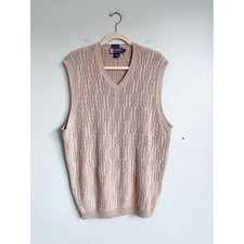 90's Vintage Chaps Ralph Lauren Line Cotton Beige Cable Knit Sweater Vest XL EUC