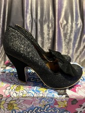 Irregular Choice Euro 40 Black Glitter “Nick Of Time” Suede Heels With Box