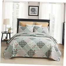 MERRY HOME Quilt Set, 3-Piece Quilt Sets with 2 Pillow Shams - Boho King Plaid
