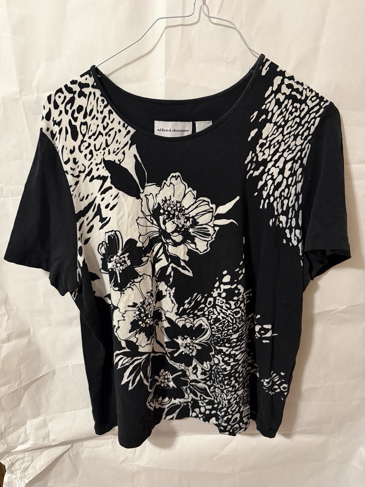 Alfred Dunner top Black White Floral Size XL