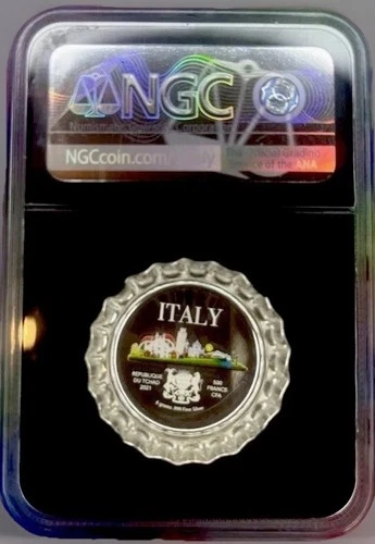 World Landmarks 2021 Silver 999Chad S500F Italy Bottle Cap PF 70 ULTRA CAMEO NGC