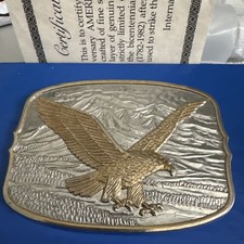 VTG 200th Anniversary AMERICAN EAGLE Silver/24K Gold Plated Belt Buckle W/COA