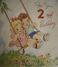 Vintage Birthday Card H.A. Co. Children on Swing 1947 Made in USA