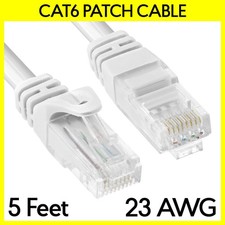 5 FT Cat6 Cable White Cat 6 Patch Cord LAN Internet RJ45 Modem Ethernet Cable