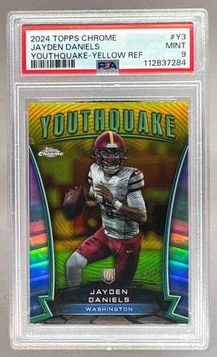 7284 Jayden Daniels 2024 Topps Chrome Yellow Refractor Youthquake RC /75 PSA 9