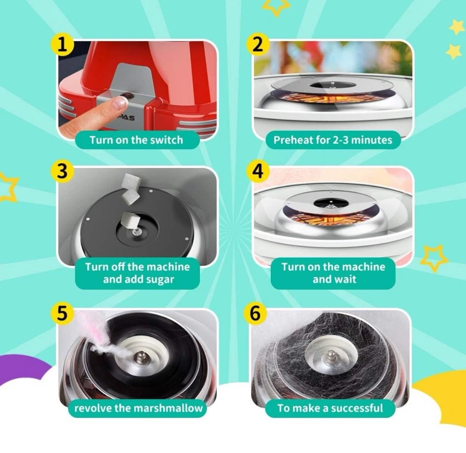 Cotton Candy Maker, Red Candyfloss Machine with Sucker for Kids' Party Holiday - Image 2 of 4