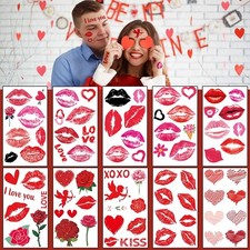 5 Sheets Valentines Temporary Tattoos Red Lips Hearts Love Body Art Party Favor