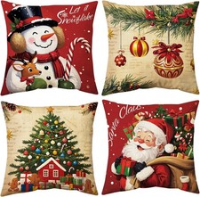 Christmas Pillow Covers 18x18 inch Set of 4, Christmas Decorations Cushion Cover