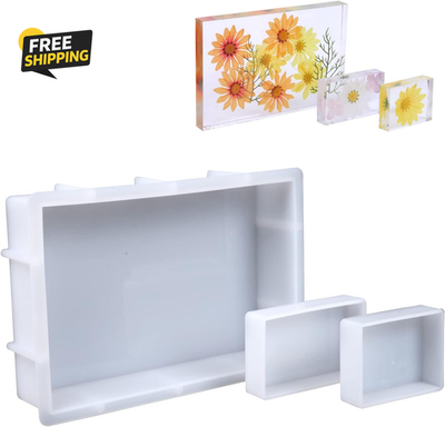 #ad 3 Pcs Rectangular Silicone Molds for Resin Large Resin Mold Glossy Deep Square $21.83