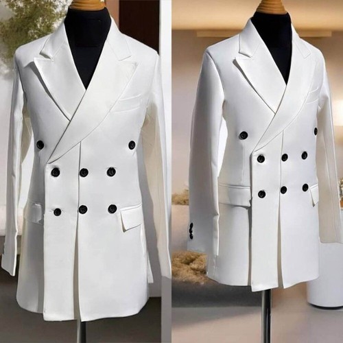 Men Suit White Groom Jacket Tuxedo Custom Notch Triple-Breasted Elegant Wedding - Picture 32 of 51