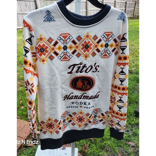 Tito's Handmade Vodka Holiday Sweater Austin Texas Fair Isle Pattern Aztec M - Picture 10 of 15