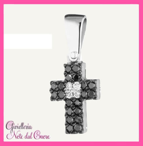 PENDENTE CROCE UOMO IN ORO BIANCO 18K DIAMANTI NATURALI 0.19 CARATI CERTIFICATO - Foto 1 di 1