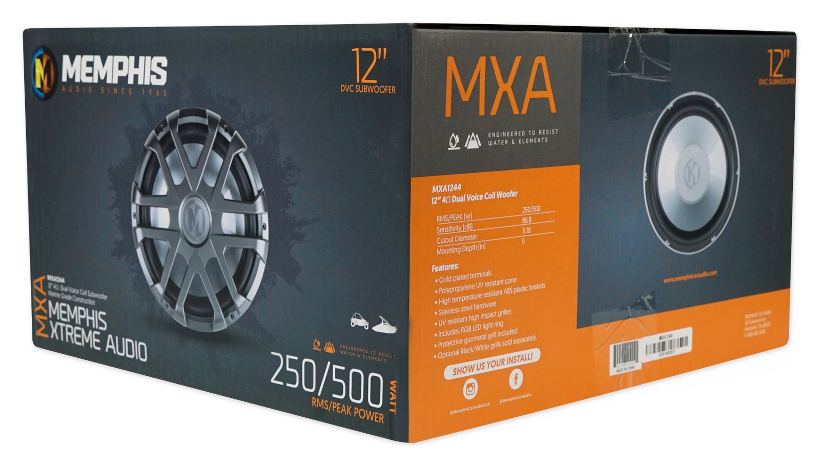 Memphis Audio MXA1244 12 500 Вт СВЕТОДИОДНЫЙ двойной 4-омный морской сабвуфер Boat Sub