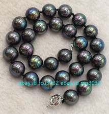 8/10/12/14/16mm Natural Rainbow Black South Sea Shell Pearl Necklace 20" AAA