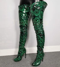 Women Over Knee Thigh High Boots Sexy Rivets Stiletto Heels Round Toe Punk Shoes