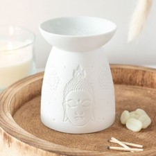 Image of White Ceramic Buddha Face Oil Burner