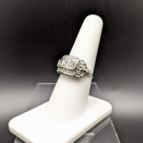 Vintage Three Stone .74ct Diamond Filigree Engagement Ring Art Deco Retro - Picture 8 of 10