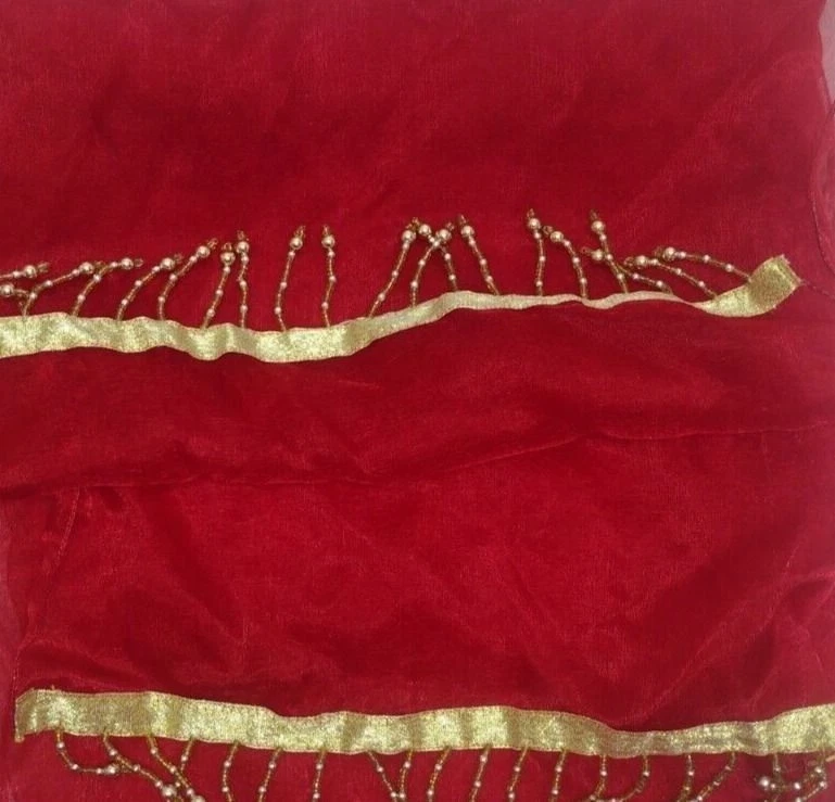 Chair Sash Red Beaded Gold Bow Table Runner Holiday Sheer  12"x106" Set 3 - Image 3 of 4