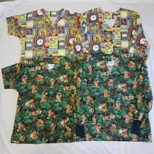4pc WHITE CROSS Women's L XL Scrub Tops & Jackets SCHOOL DAYS, Honey BEARS vtg