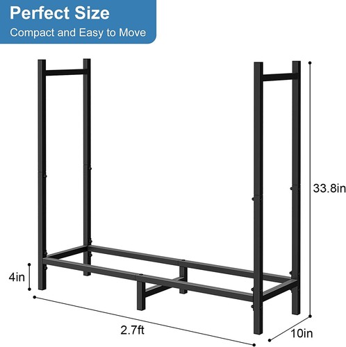 2.7ft Indoor Firewood Rack Black Firewood Log Rack Wood Storage Holder Outdoor - Picture 4 of 7