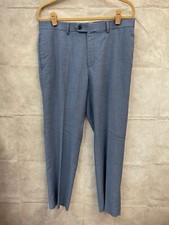Men  s Blue Front Button Flat Front Dress Pants