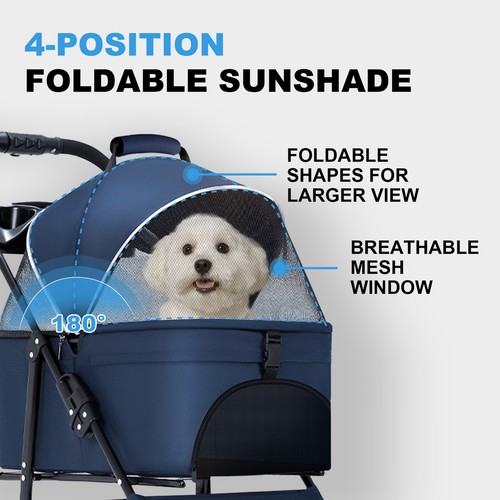 Durable Foldable Dog Stroller Pet Travel Carriage for Pets with Carrier Cart - Picture 8 of 12
