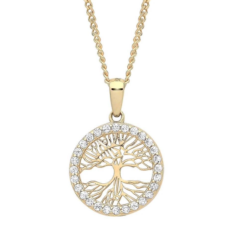 9ct Gold Simulated RUBY Tree of Life REVERSIBLE Pendant Necklace + 18" Chain - Image 3 of 4