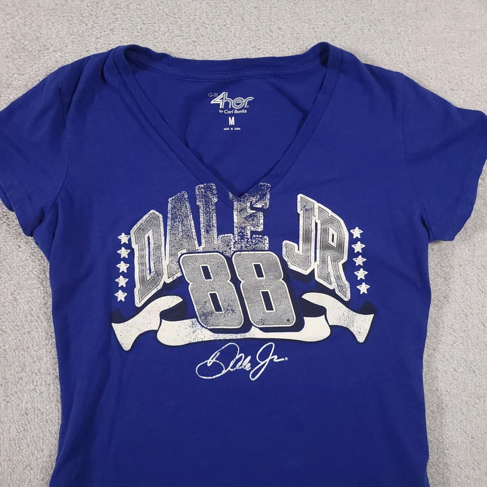 Dale Earnhardt Jr. 88 T 恤女式中号蓝色 4her Carl Banks V 领纳斯卡 — 第 3/4 张图片