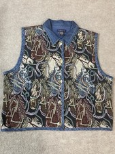 Vintage 90s Vest Xl Western Horse Needlepoint Rodeo Southwestern Tapestry