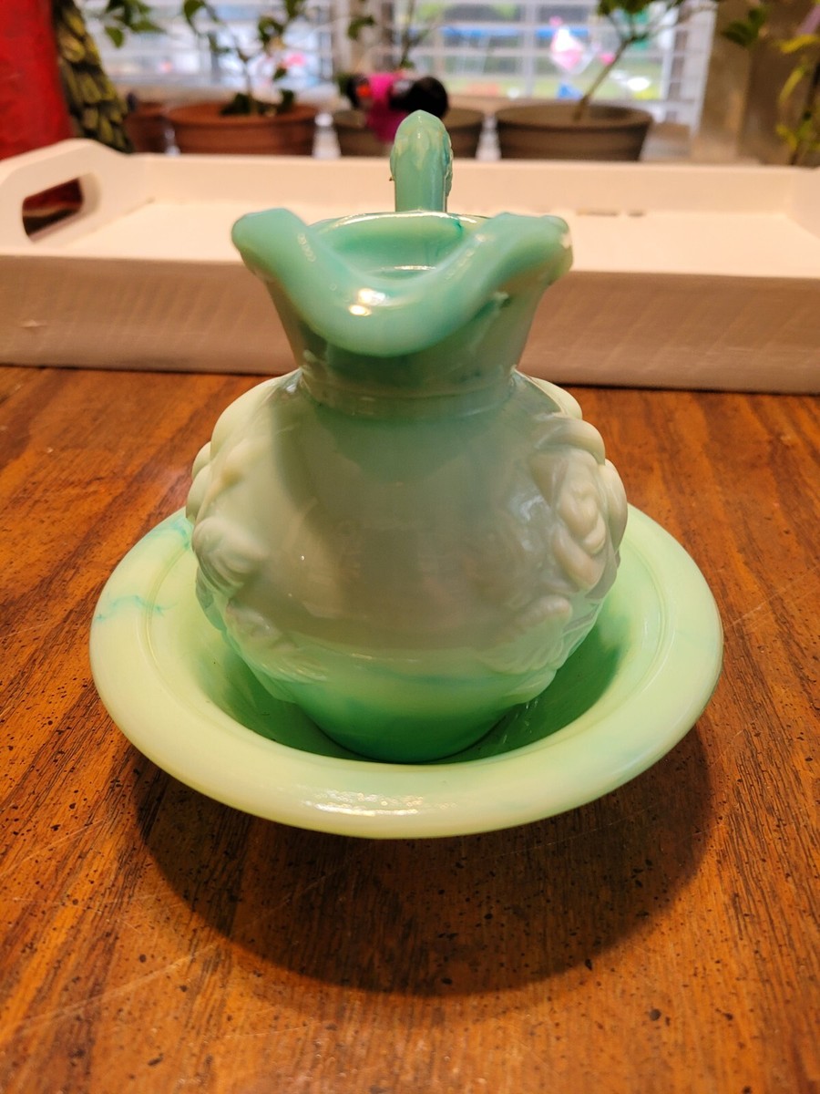 Vintage Avon Turquoise Pitcher/ Bowl Set Victorian Rose 027 GW134