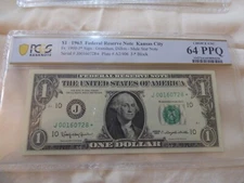 1963 F $1 Star Mule Federal Reserve Kansas City PCGS Choice Unc 64 PPQ J0016074*