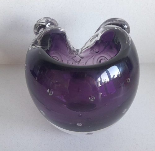 Modern Murano style cased bubble art glass owl sculpture vase 114mm tall purple - Picture 5 of 13