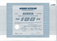 Korf-Stahl AG, Baden-Baden, 100 DM, Mai 1972, inkl. Couponbogen TOP erhalten